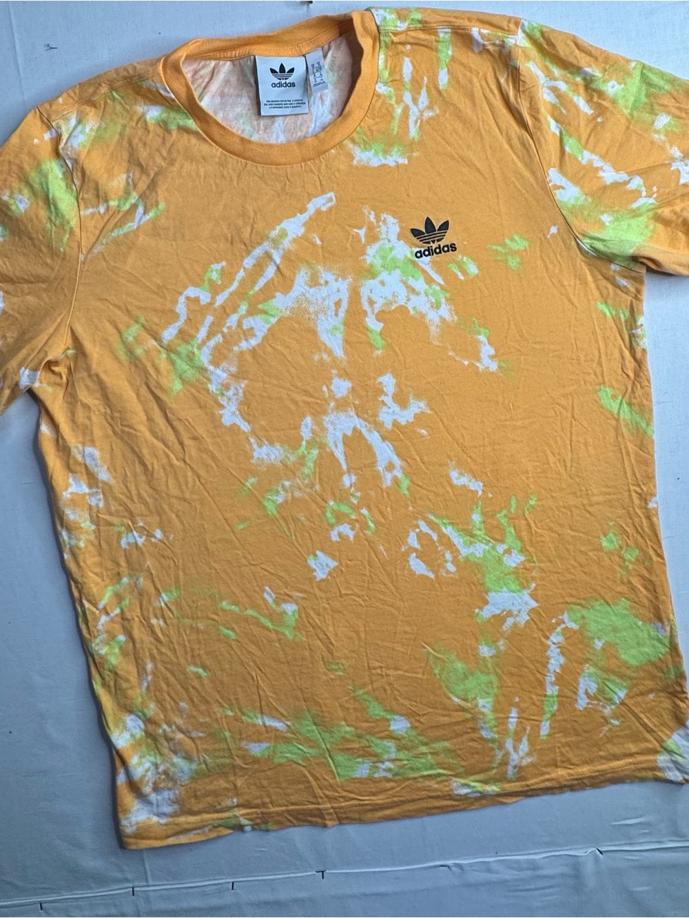 adidas Yellow Tie-Dye Short Sleeve Tee with White & Light Green Accents